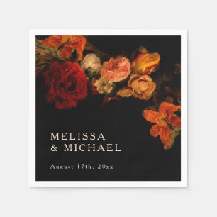 Serviette En Papier Mariage Floral Foncé d'Art Fin Vintage