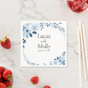 Serviette En Papier Mariage Floral Français Bleu Moderne
