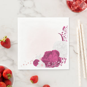 Serviette En Papier mariage floral fuchsia et blanc
