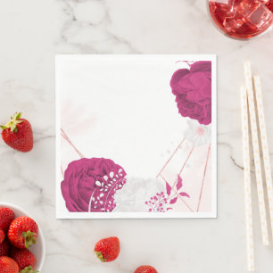 Serviette En Papier mariage floral fuchsia et blanc