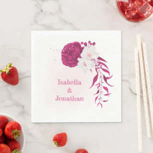 Serviette En Papier mariage floral fuchsia et blanc 