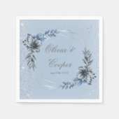 Serviette En Papier Mariage floral géométrique bleu et argenté (Devant)