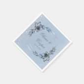 Serviette En Papier Mariage floral géométrique bleu et argenté (Coin)