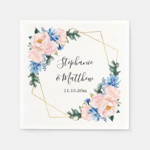 Serviette En Papier Mariage floral géométrique bleu foncé rose
