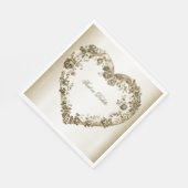 Serviette En Papier Mariage Floral Golden Ornate Heart Frame Élégant (Coin)