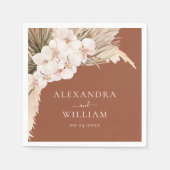 Serviette En Papier Mariage Floral Grass Pampas en Terracotta moderne (Devant)