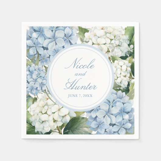 Serviette En Papier Mariage Floral Hydrangea Bleu Poussiéreux (Devant)