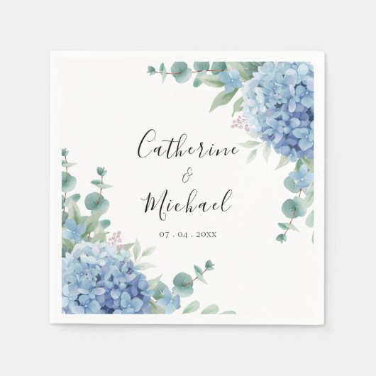 Serviette En Papier Mariage Floral Hydrangea Bleue (Devant)