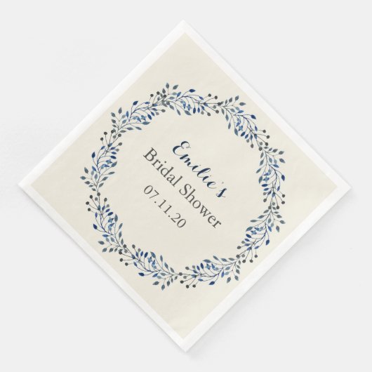 Serviette En Papier Mariage floral ivoire et marine (Coin)