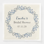 Serviette En Papier Mariage floral ivoire et marine (Devant)