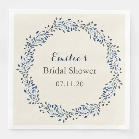 Serviette En Papier Mariage floral ivoire et marine (Devant)