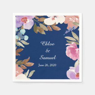 Serviette En Papier Mariage Floral Jardin Bleu Marine