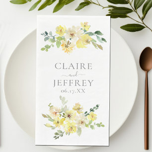 Serviette En Papier Mariage Floral Jaune Personnalisé Délicat