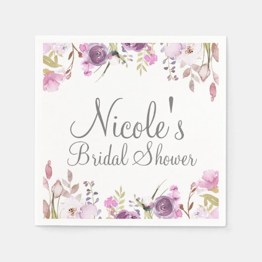 Serviette En Papier Mariage Floral Lavender Lilac (Devant)