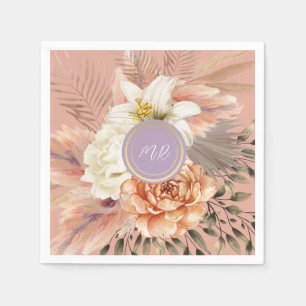 Serviette En Papier Mariage Floral Lilas Pêche