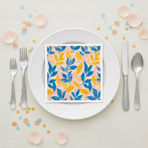 Serviette En Papier Mariage floral lithographié rose, bleu et jaune
