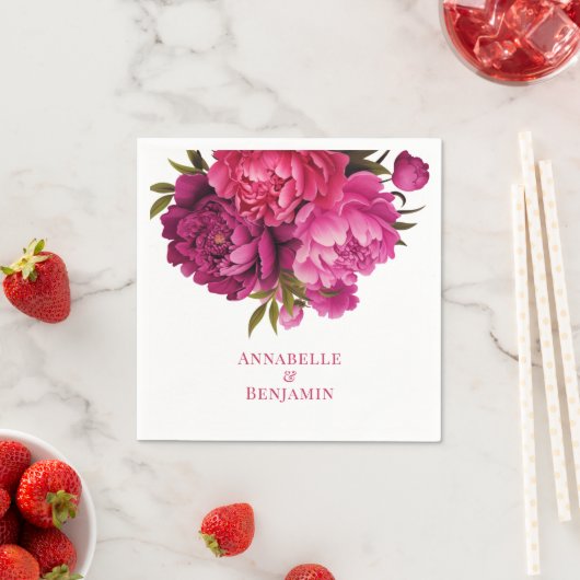 Serviette En Papier Mariage floral Magenta Peony (En situation)