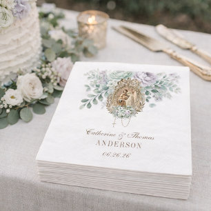 Serviette En Papier Mariage Floral Mary Joseph Mint et Lavender