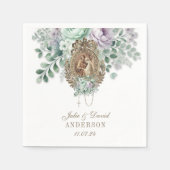 Serviette En Papier Mariage Floral Mary Joseph Mint et Lavender (Devant)