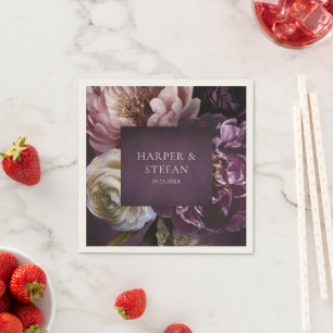 Serviette En Papier Mariage Floral Maximaliste Violet Élégant