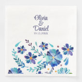Serviette En Papier Mariage Floral mexicain bleu et blanc (Devant)