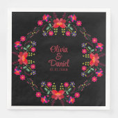 Serviette En Papier Mariage Floral mexicain noir et rouge (Devant)