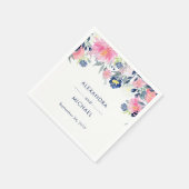 Serviette En Papier Mariage floral moderne Blush Rose et Navy (Coin)