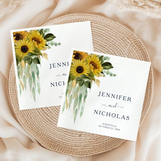 Serviette En Papier Mariage floral moderne de tournesol