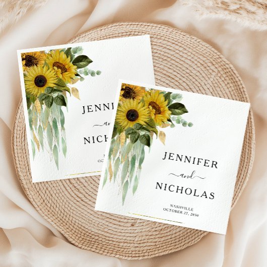Serviette En Papier Mariage floral moderne de tournesol