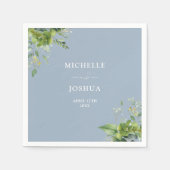 Serviette En Papier Mariage floral moderne Dusty bleu vert (Devant)
