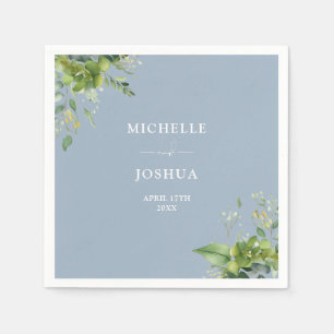 Serviette En Papier Mariage floral moderne Dusty bleu vert