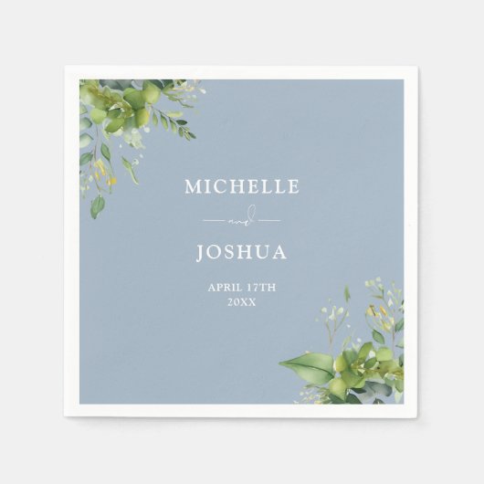 Serviette En Papier Mariage floral moderne Dusty bleu vert (Devant)