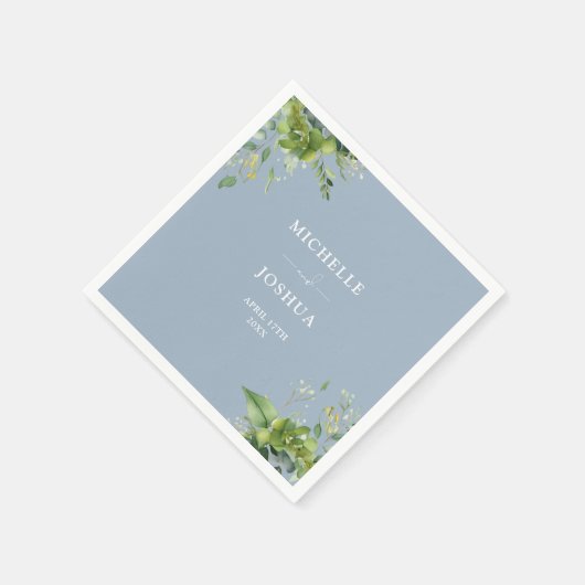 Serviette En Papier Mariage floral moderne Dusty bleu vert (Coin)