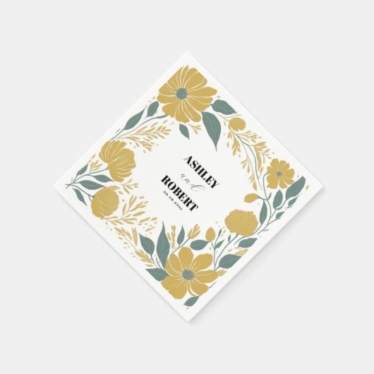 Serviette En Papier Mariage floral moderne jaune betercup (Coin)