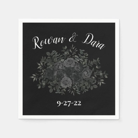 Serviette En Papier Mariage Floral noir (Devant)