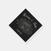 Serviette En Papier Mariage Floral noir (Coin)