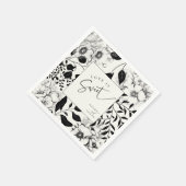 Serviette En Papier Mariage Floral Noir (Coin)