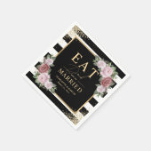 Serviette En Papier Mariage floral noir blanc or rose (Coin)