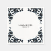 Serviette En Papier Mariage floral noir et blanc (Devant)