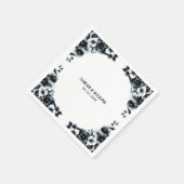 Serviette En Papier Mariage floral noir et blanc (Coin)
