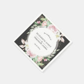 Serviette En Papier Mariage floral noir et rose (Coin)