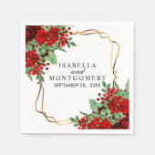 Serviette En Papier Mariage Floral or et rouge / Anniversaire (Devant)