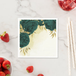 Serviette En Papier Mariage floral or vert émeraude