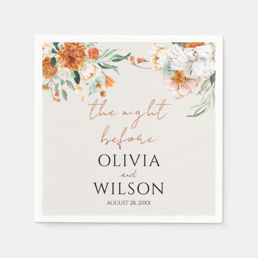 Serviette En Papier Mariage Floral Orange Boho Fall (Devant)