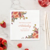 Serviette En Papier Mariage Floral Orange Bourgogne rouille (En situation)