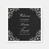 Serviette En Papier Mariage Floral Orné Blanc (Devant)