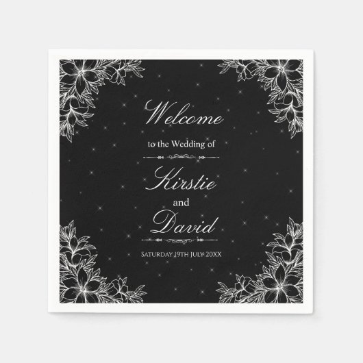 Serviette En Papier Mariage Floral Orné Blanc (Devant)