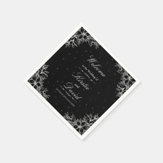 Serviette En Papier Mariage Floral Orné Blanc (Coin)