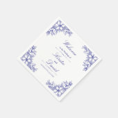 Serviette En Papier Mariage Floral Orné Bleu (Coin)