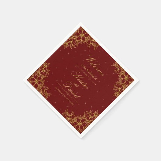 Serviette En Papier Mariage Floral Orné Or (Coin)